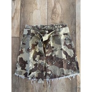 Hayden Los Angeles Desert Camo Paperbag Waist Mini Skirt Raw Hem Small NWT